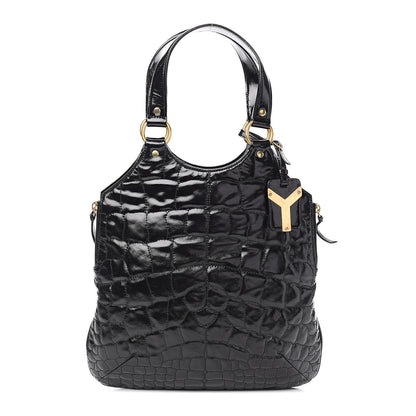 Saint Laurent Patent Crocodile Embossed Tribute Tote Black 1 of 12