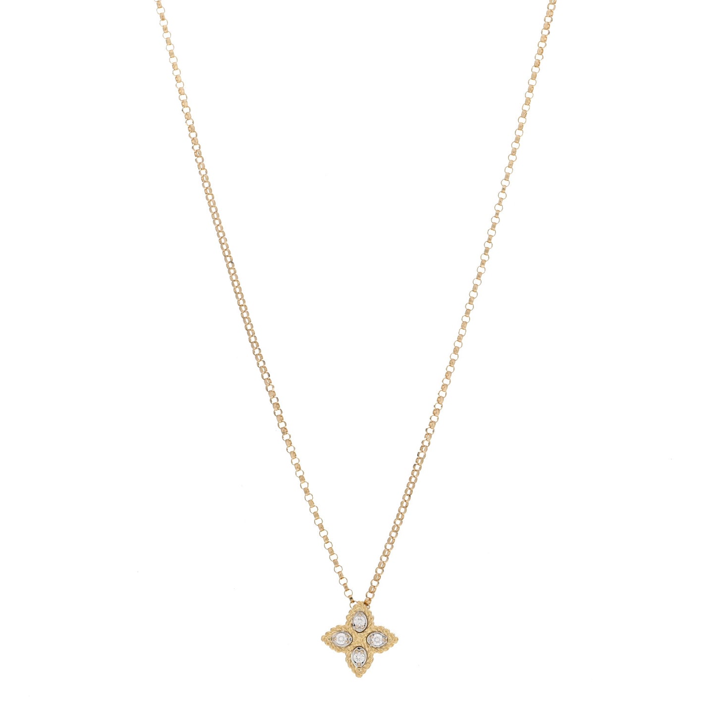 18K Yellow White Gold Diamond Small Princess Flower Pendant Necklace