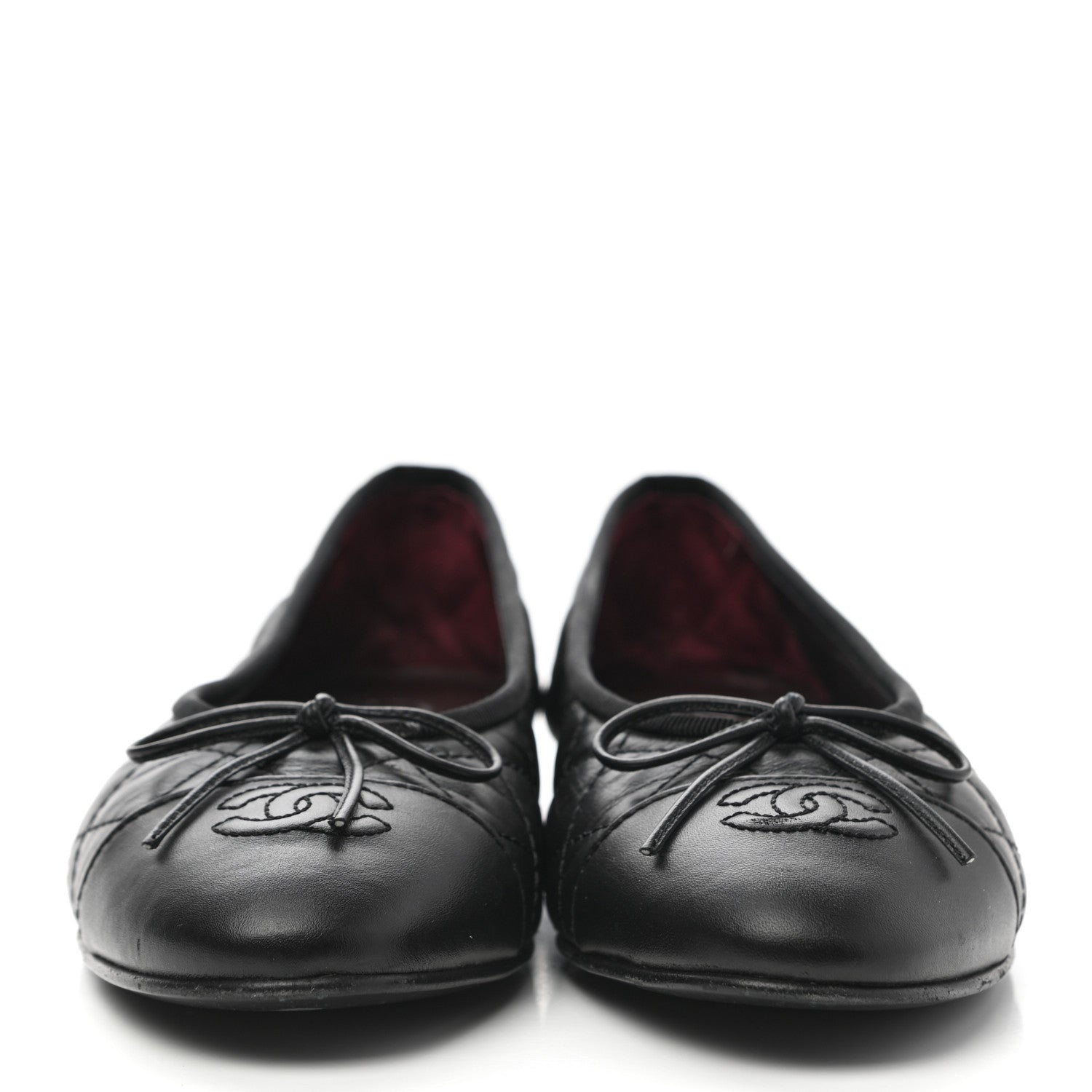 Chanel Aged Calfskin Quilted CC Cap Toe Ballerina Flats 38.5 Black 2 of 12