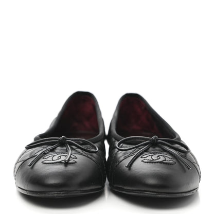Chanel Aged Calfskin Quilted CC Cap Toe Ballerina Flats 38.5 Black 2 of 12