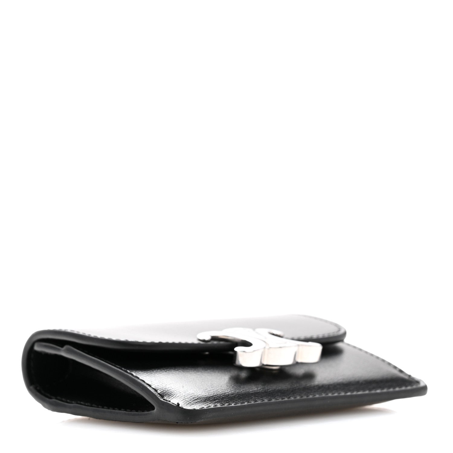 Celine Shiny Calfskin Triomphe Flap Card Holder Black 4 of 9