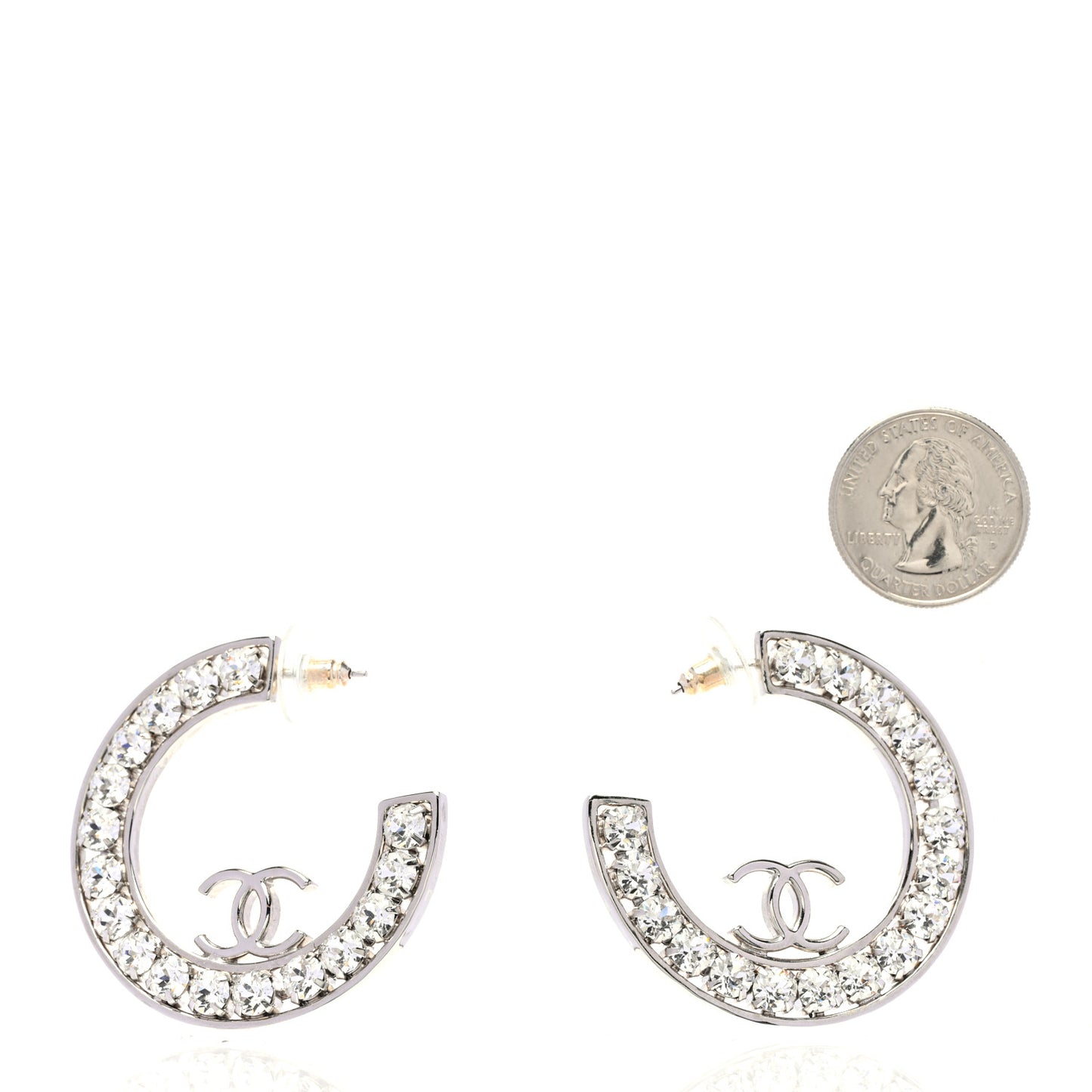Metal Crystal CC XL Hoop Earrings Silver