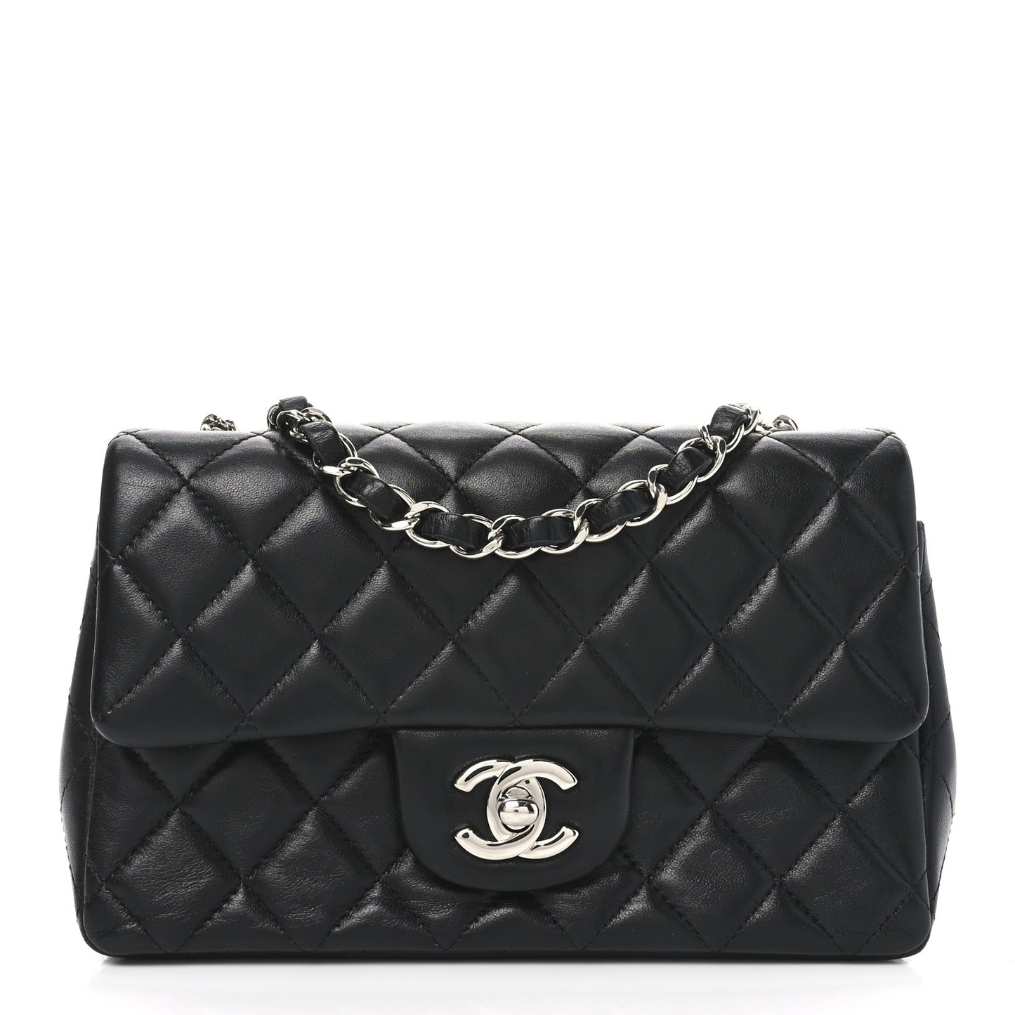 Lambskin Quilted Mini Rectangular Flap Black