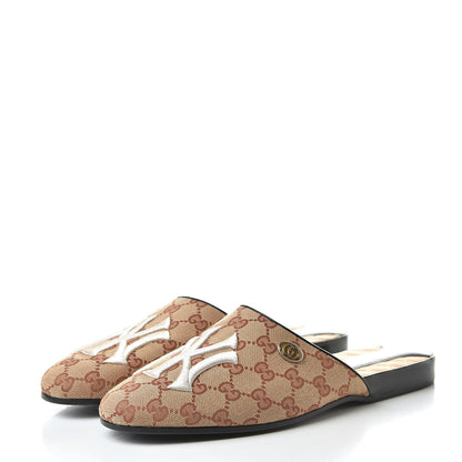 Gucci X MLB Monogram NY Yankees Embroidered Womens GG Slippers 41 Beige Ruggine 3 of 9