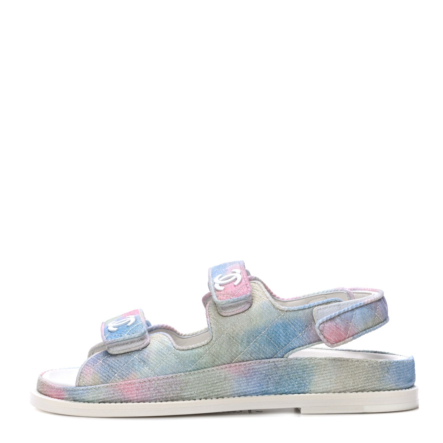 Chanel Printed Fabric Quilted Dad Sandals 38 Green Pink Blue 1 of 14