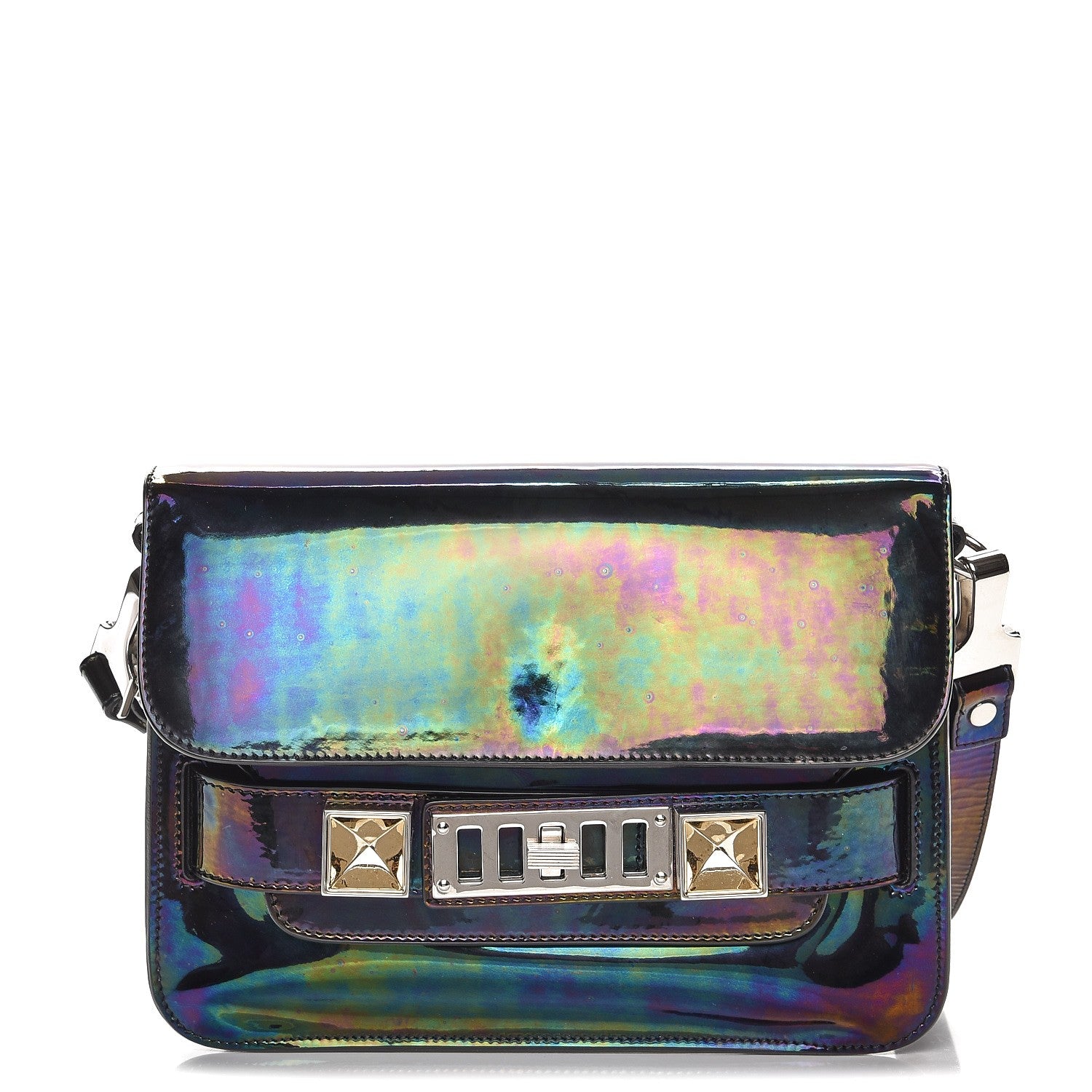 Proenza Schouler PS11 Holographic Patent Mini Classic Shoulder Bag Oil Slick 1 of 8