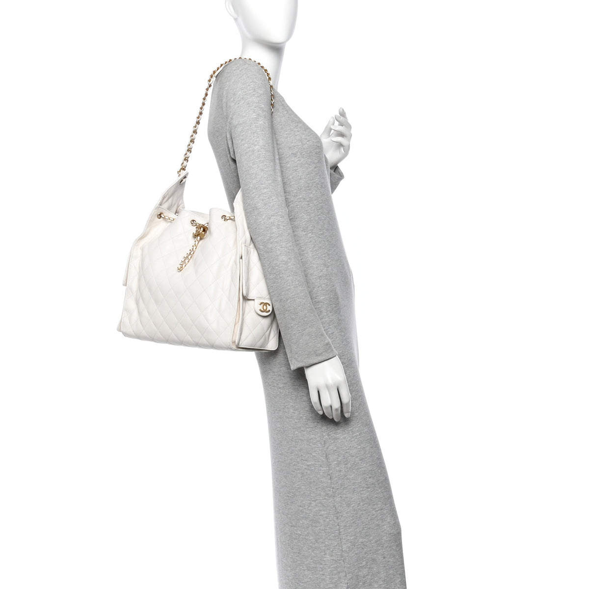 Caviar Quilted Medium Chanel 25 Handbag White