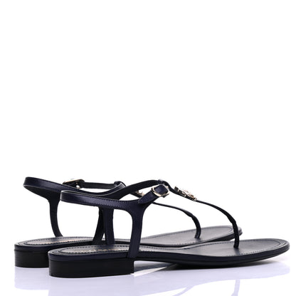 Chanel Lambskin Crystal CC Thong Sandals 38 Navy 4 of 9