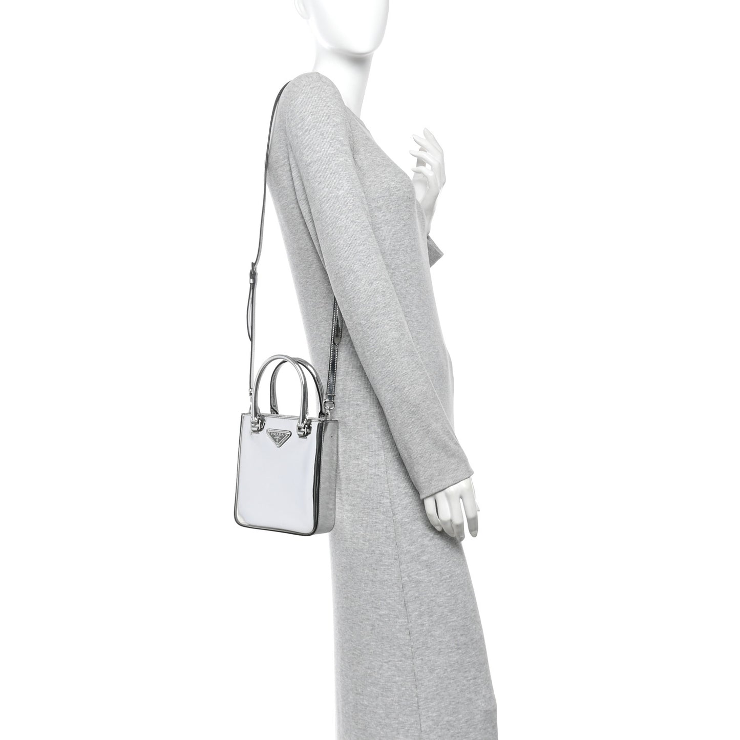 Spazzolato Triangle Small Double Handle Crossbody Tote Argento