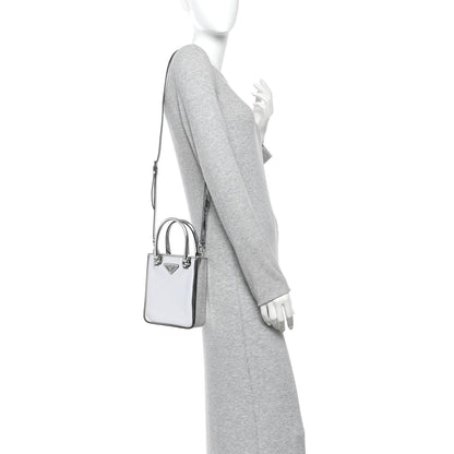 Prada Spazzolato Triangle Small Double Handle Crossbody Tote Argento 2 of 13