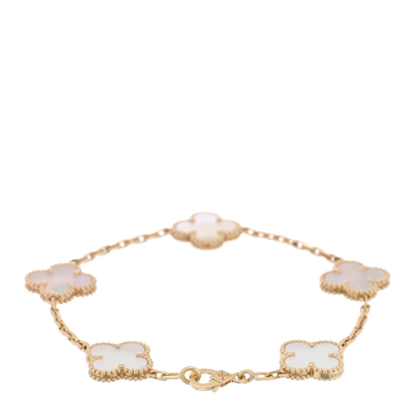 18K Yellow Gold Mother of Pearl 5 Motifs Vintage Alhambra Bracelet