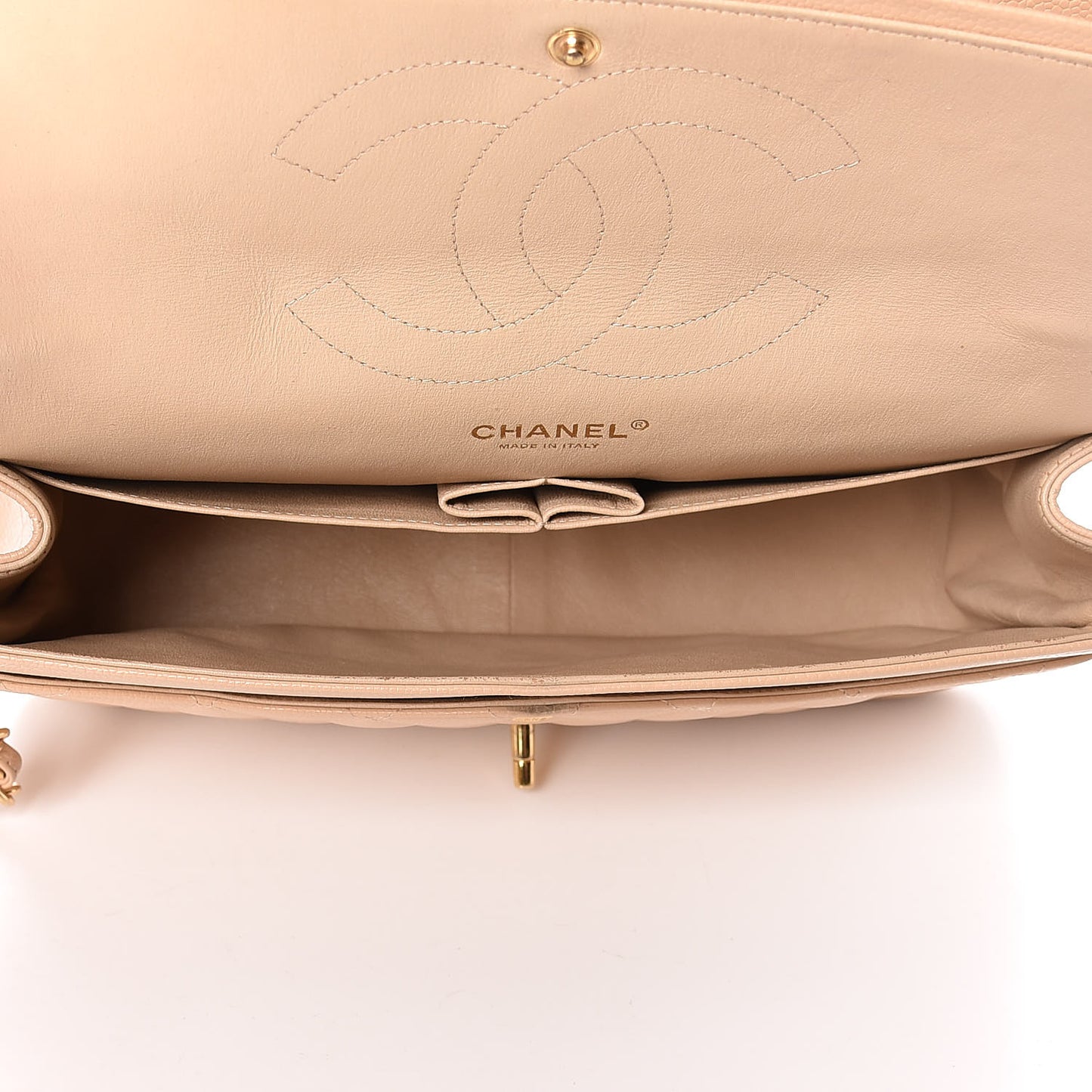 Caviar Quilted Jumbo Double Flap Beige Clair