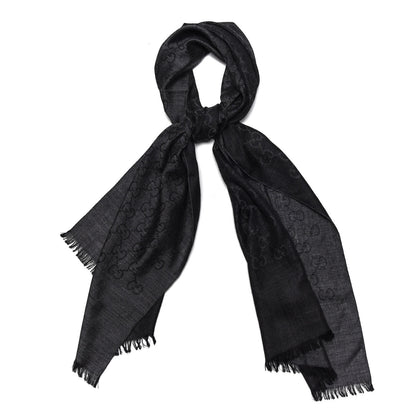 Gucci Wool Silk GG Monogram GGNat Scarf Anthracite 1 of 4