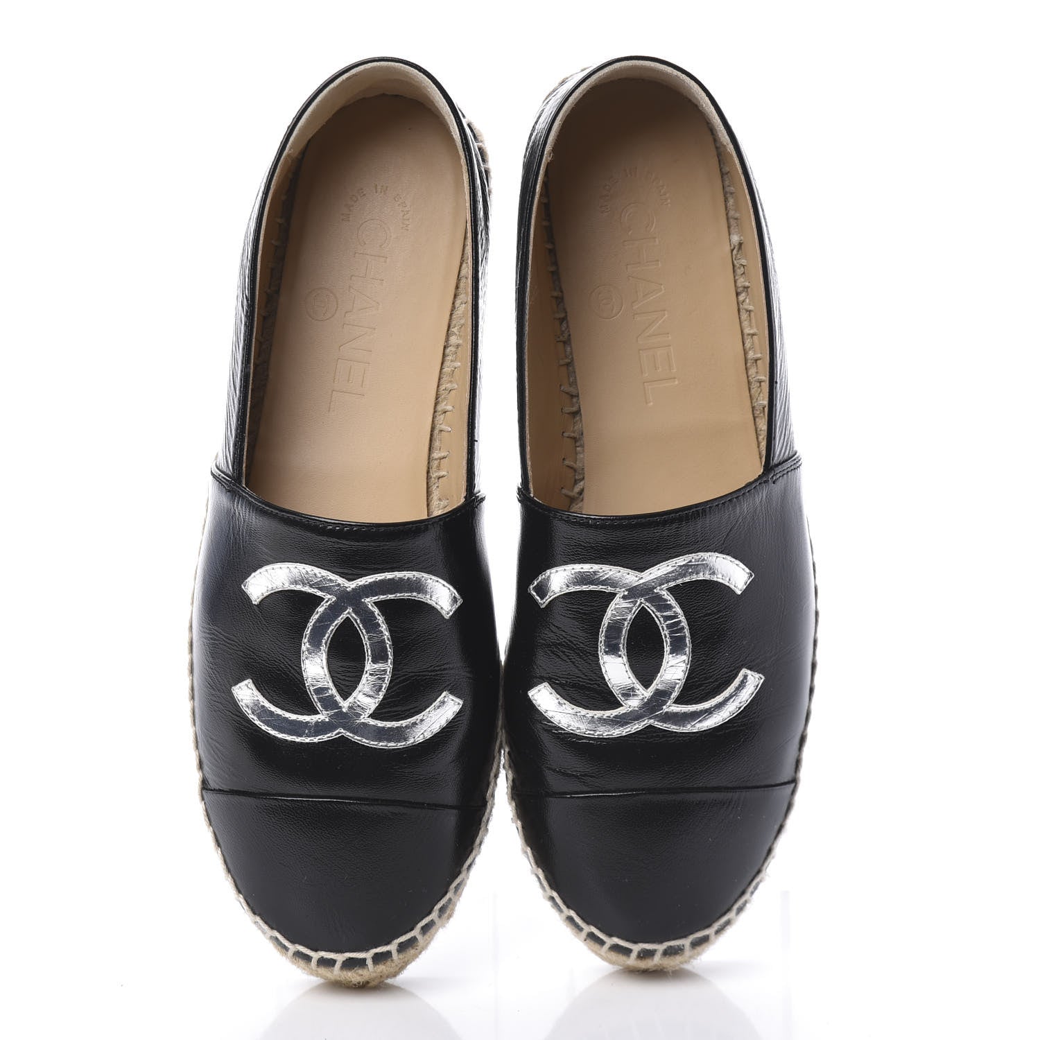 Chanel Lambskin CC Espadrilles 37 Black SIlver 5 of 10