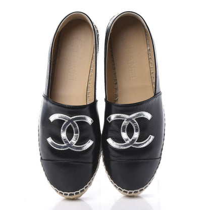 Chanel Lambskin CC Espadrilles 37 Black SIlver 5 of 10