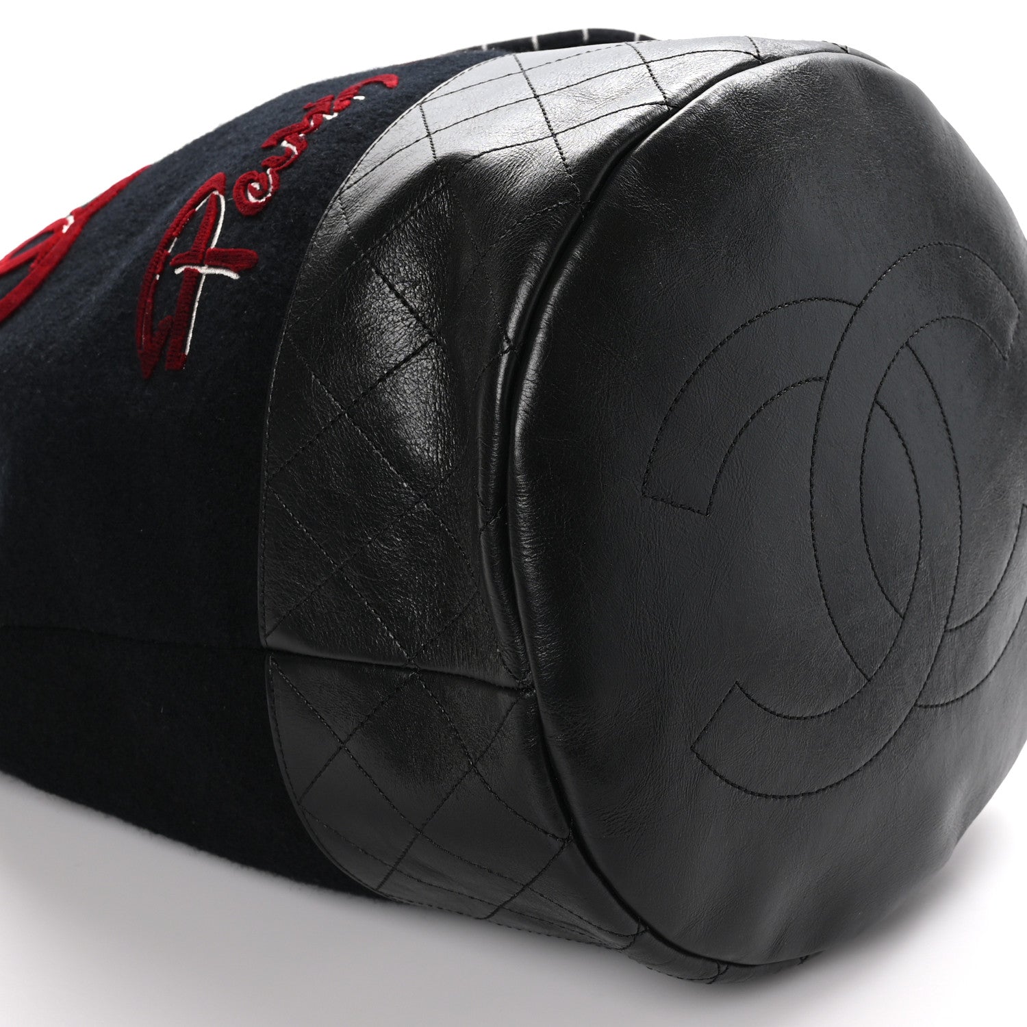 Chanel Wool Calfskin Embroidered Paris Hamburg Drawstring Backpack Black 9 of 10