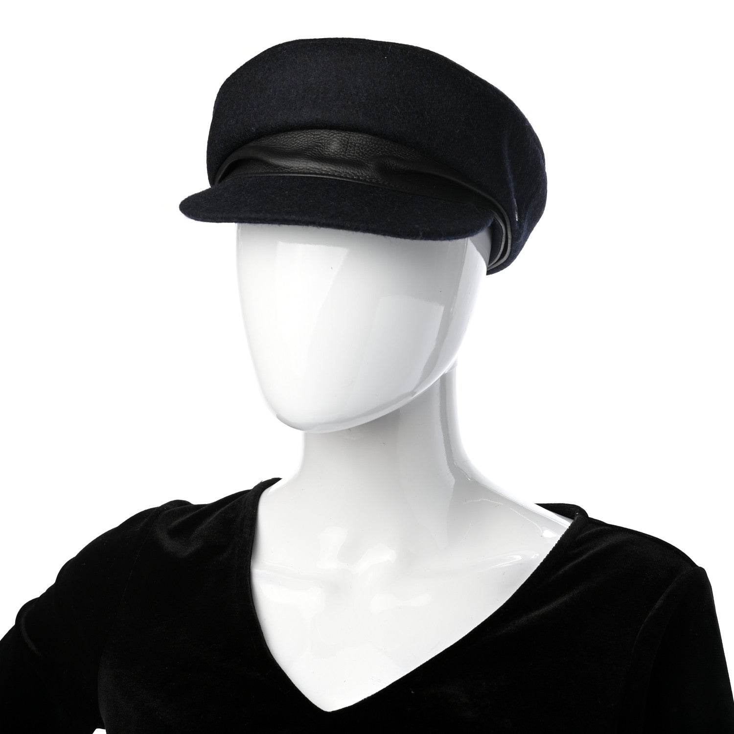 Hermes Wool Calfskin Dani Cap 57 Marine Black 2 of 8