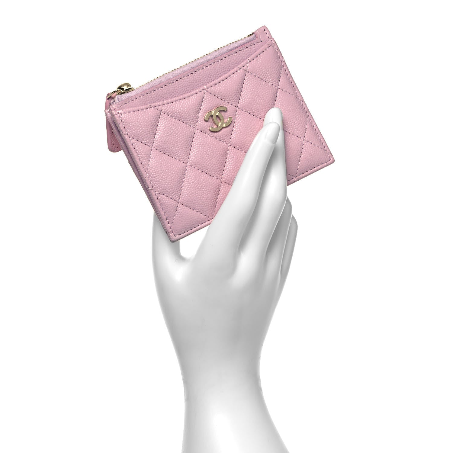 Chanel Caviar Quilted CC Zip Card Holder Light Pink 2 of 8