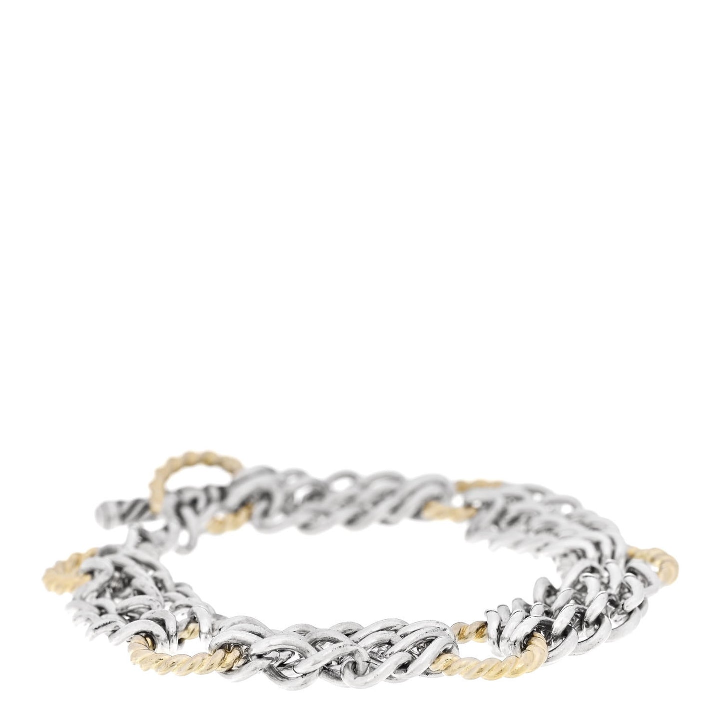 Sterling Silver 18k Yellow Gold Round Cable 3 Row Chain Link Toggle Bracelet