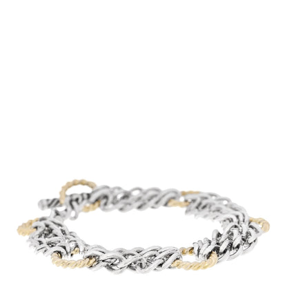 David Yurman Sterling Silver 18k Yellow Gold Round Cable 3 Row Chain Link Toggle Bracelet 1 of 3
