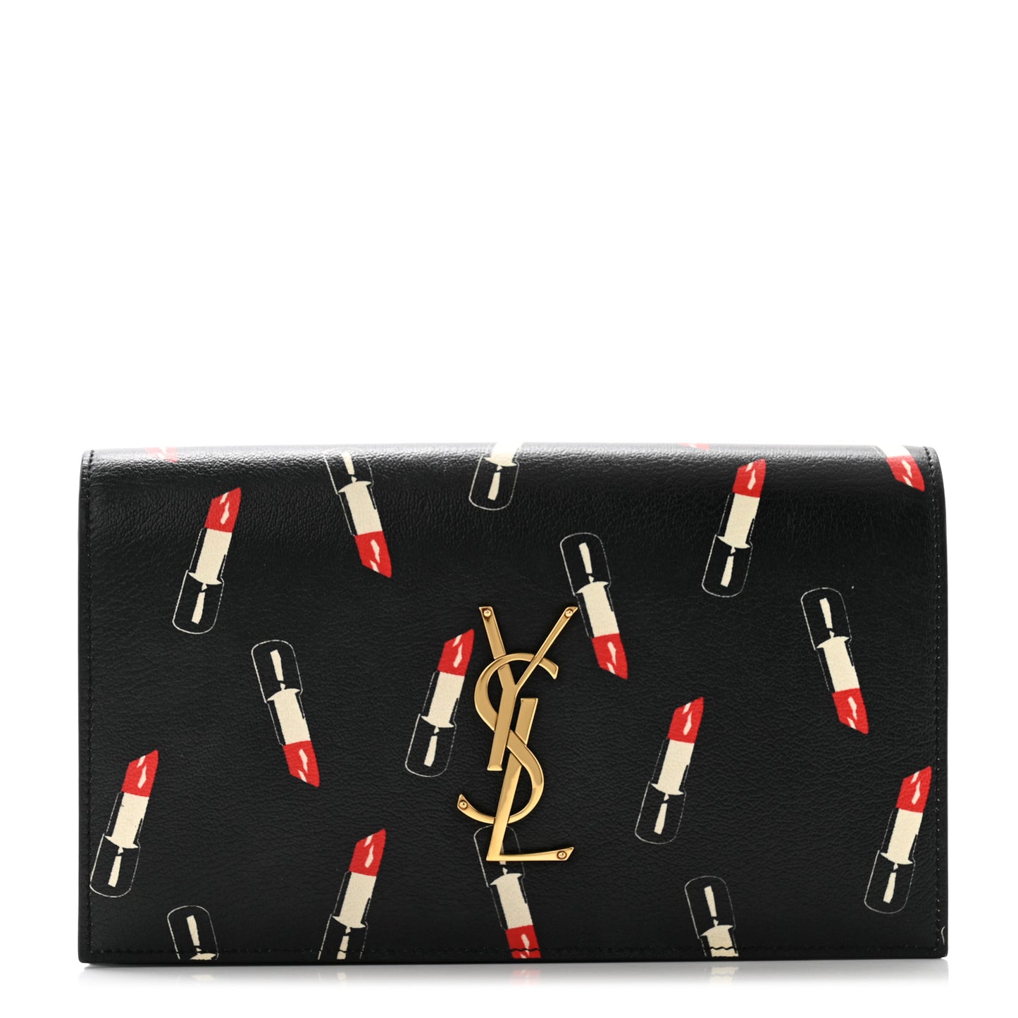 Calfskin Lipstick Print Classic Monogram Kate Clutch Black