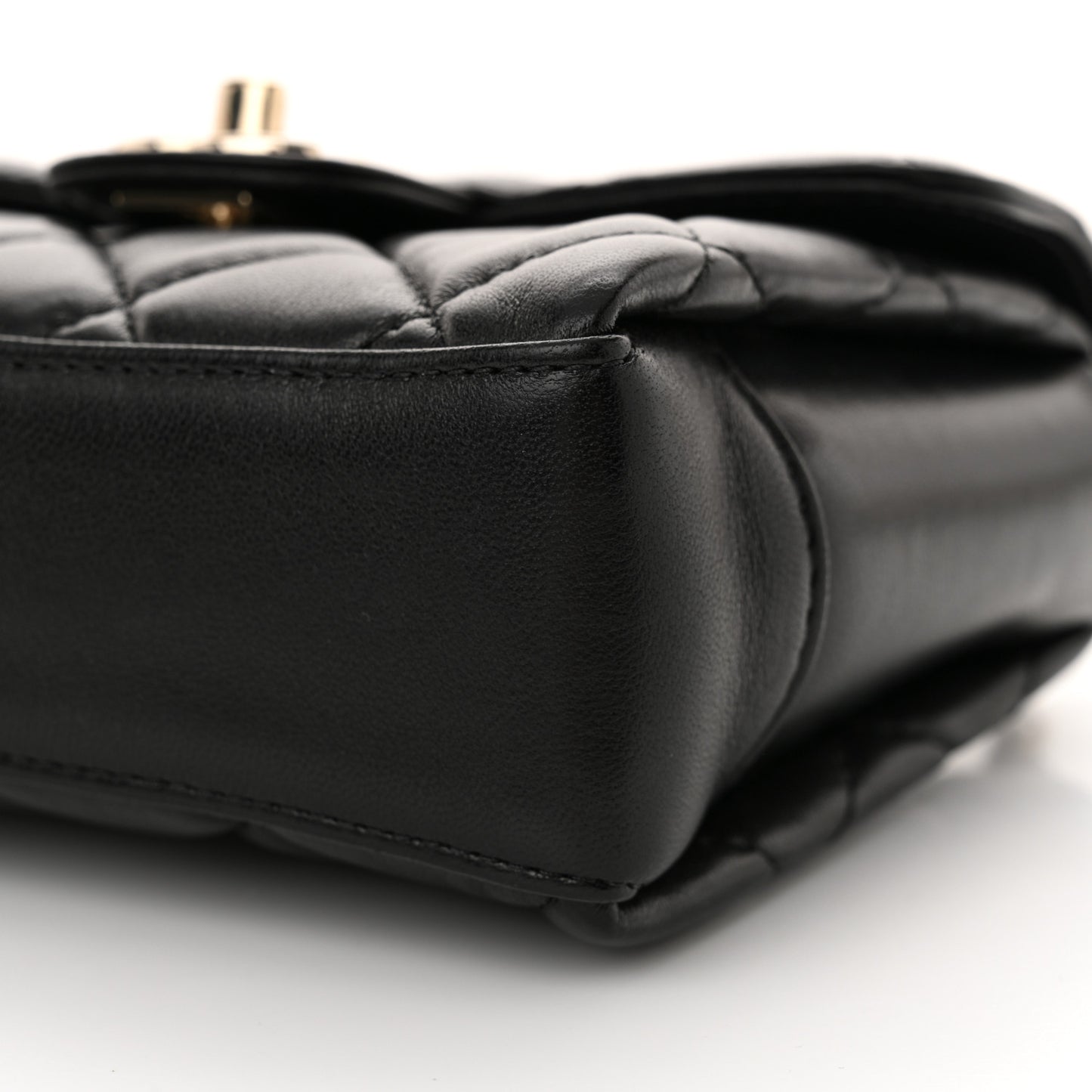 Lambskin Quilted Mini Top Handle Square Flap Black