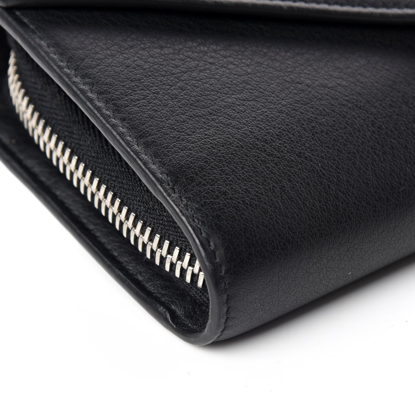 Calfskin Papier Money Zip Around Wallet Black