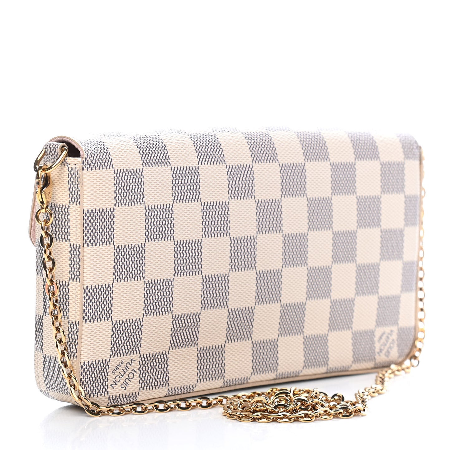 Damier Azur Pochette Felicie Chain Wallet Rose Ballerine