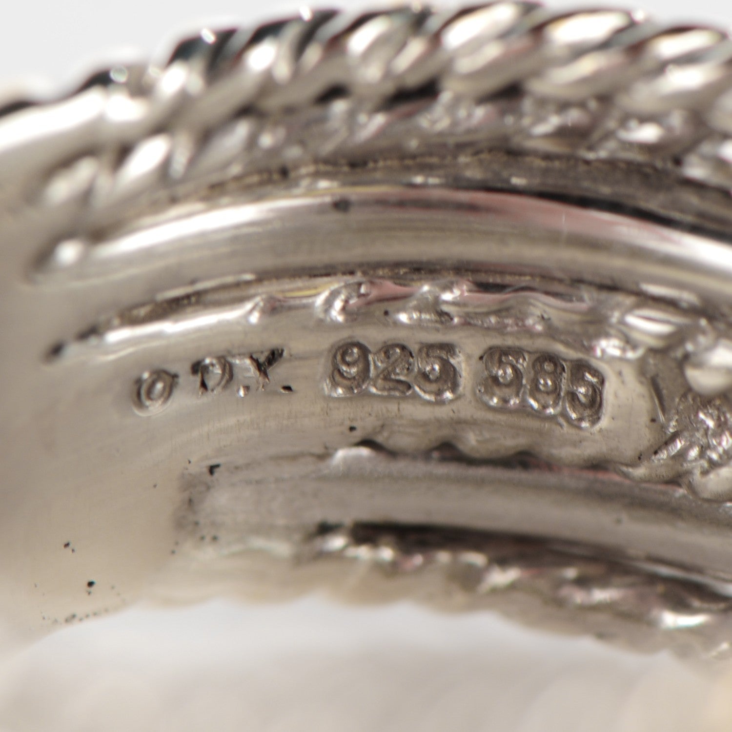 David Yurman Sterling Silver 14K White Gold Diamond 11mm Wide Crossover Cable Ring 54 7 4 of 5