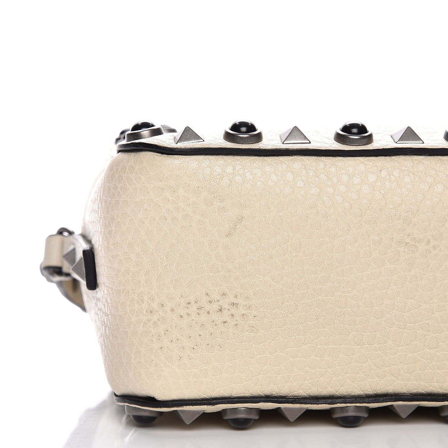 Grained Calfskin Turquoise Rockstud Rolling Camera Crossbody Bag Ivory