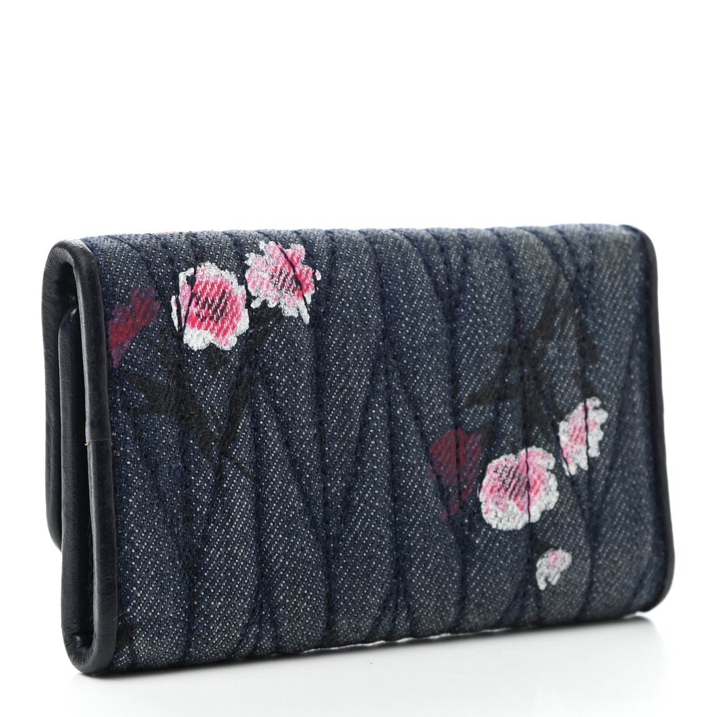 Denim Matelasse Flap Card Holder Key Ring