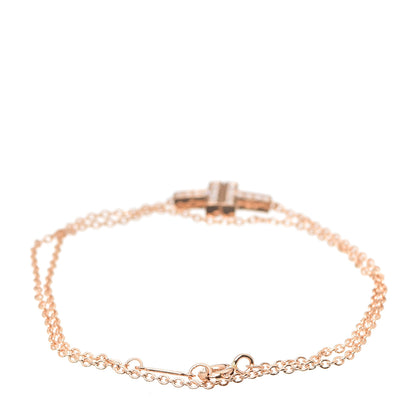 Tiffany 18K Rose Gold Diamond T Double Chain Bracelet 3 of 6
