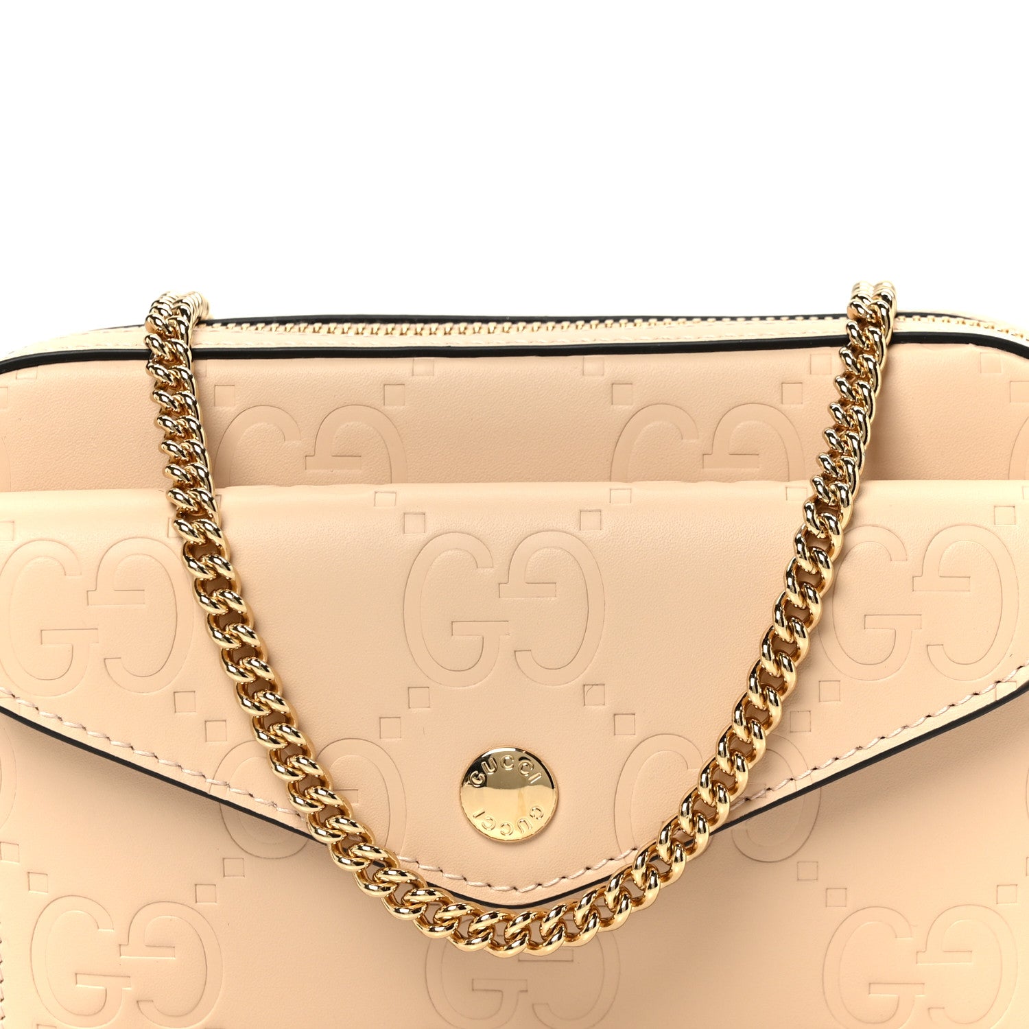 Gucci Calfskin GG Super Mini Debossed Chain Wallet Light Beige 8 of 10