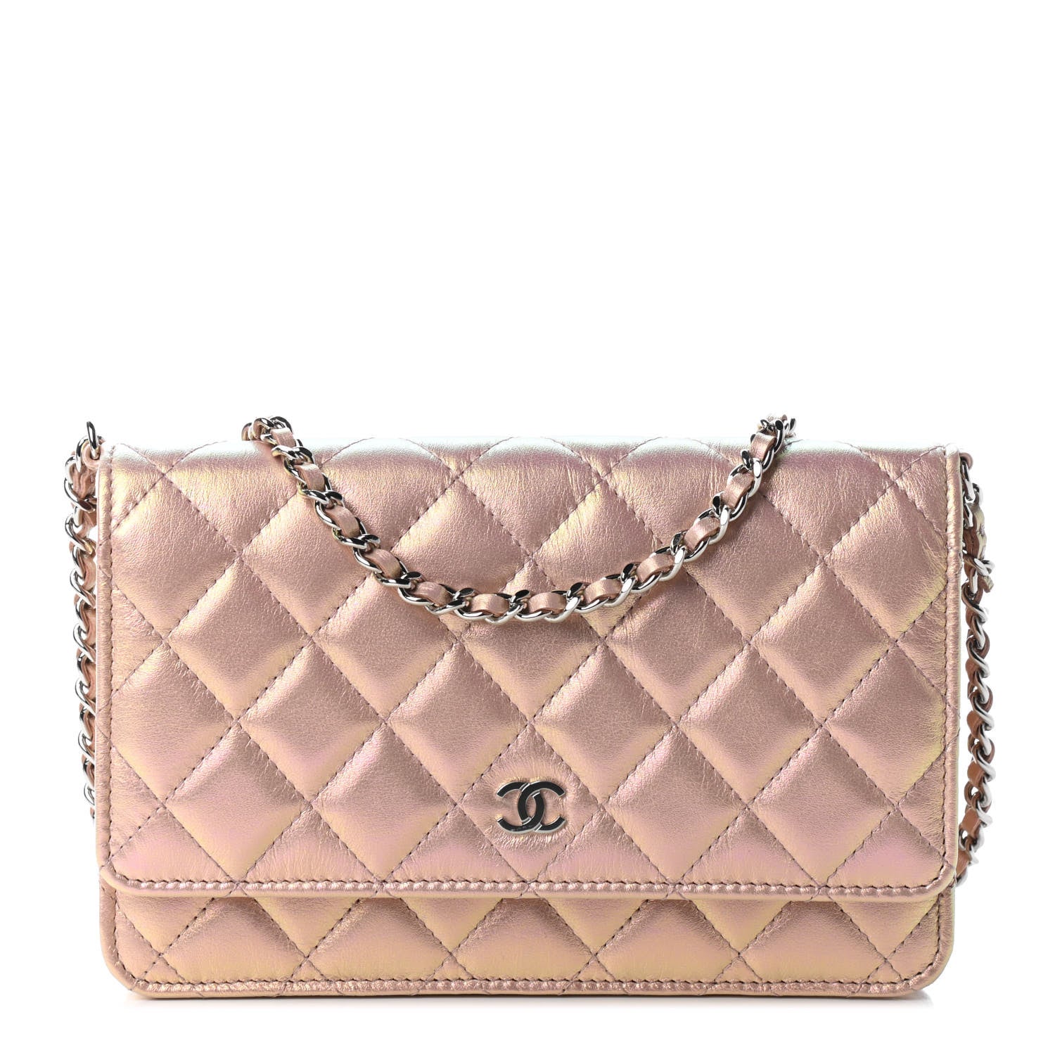 Chanel Iridescent Calfskin Quilted Wallet On Chain WOC Pink 1 of 10