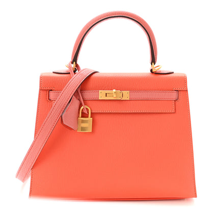 Hermes Chevre Mysore Horseshoe Kelly Sellier 25 Orange Poppy Rose Tea 1 of 10