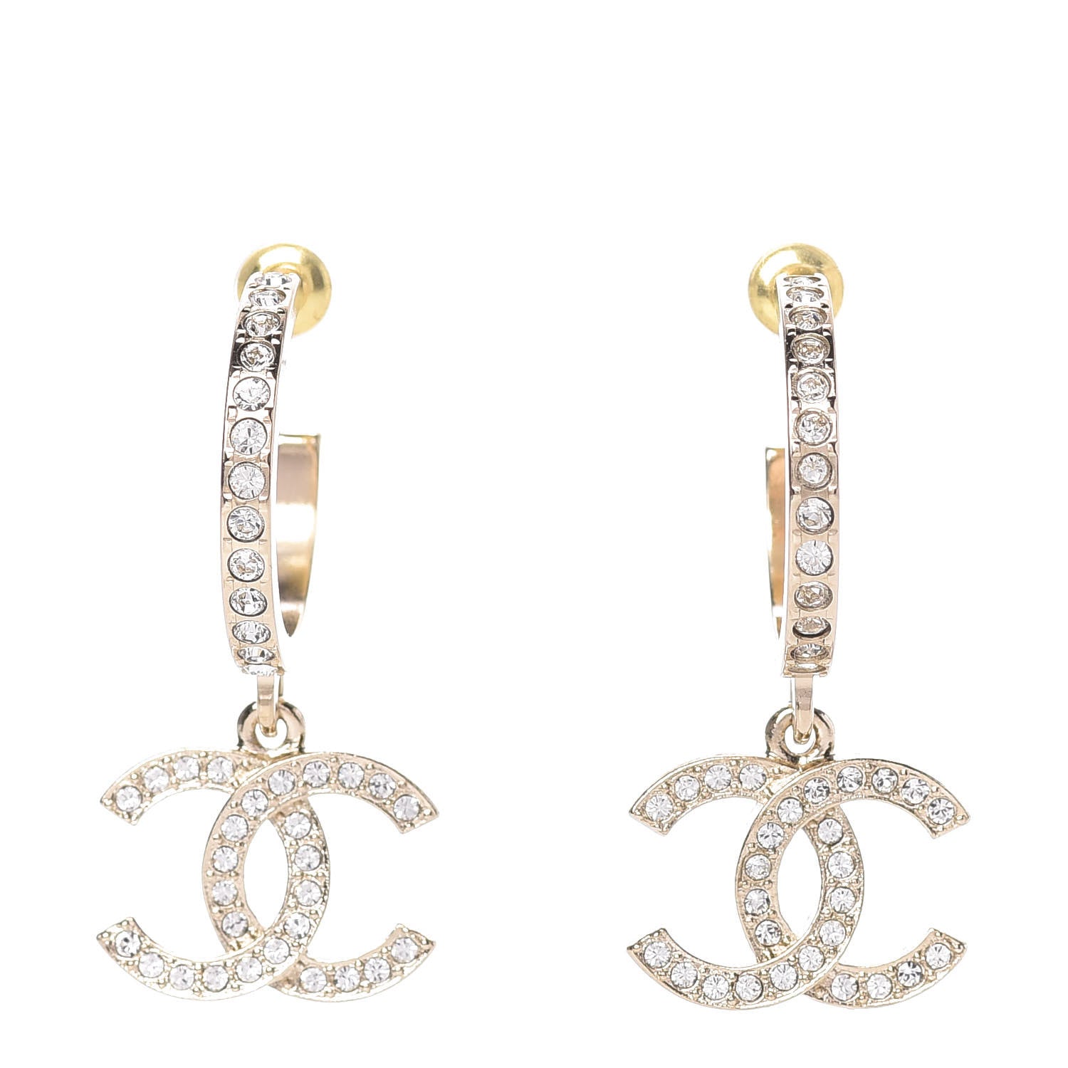 Chanel Crystal Lock Symbols CC Hoop Drop Earrings Gold 1 of 4