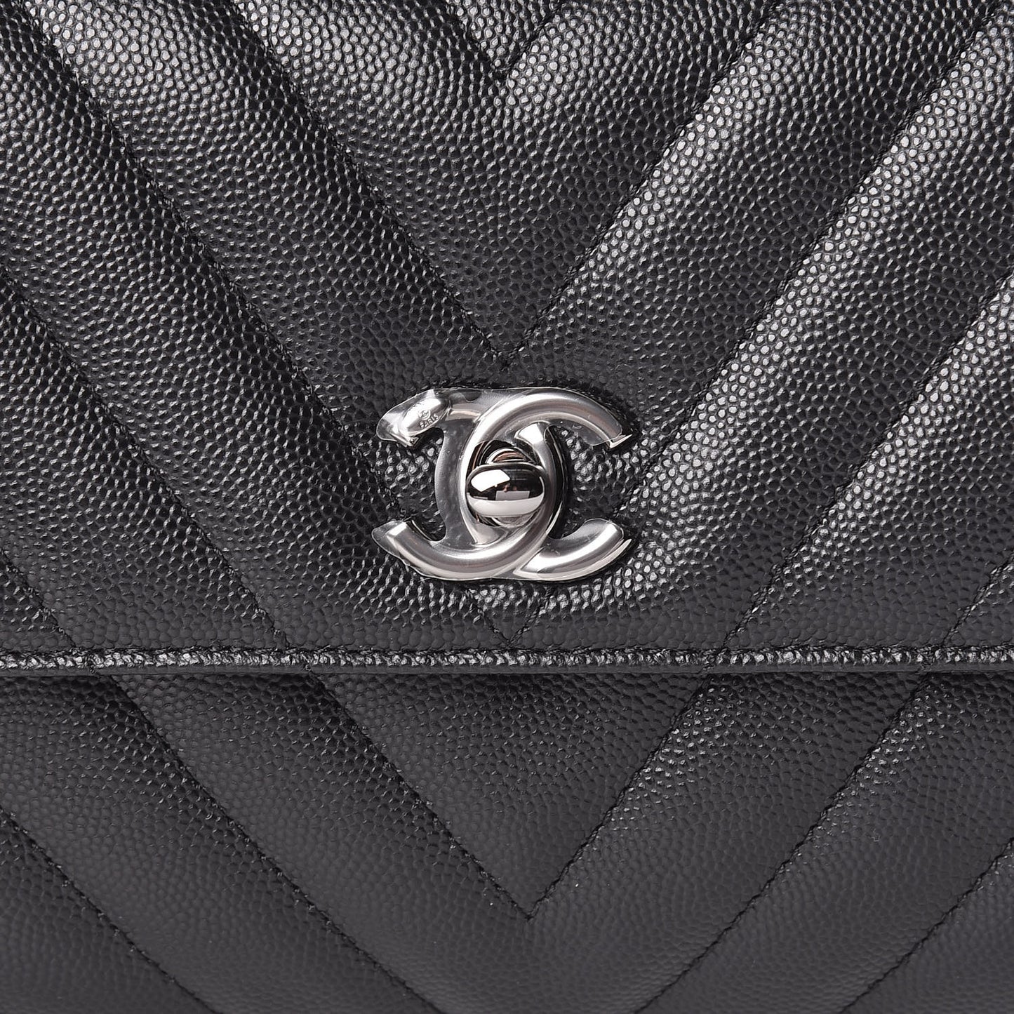 Caviar Chevron Quilted Mini Coco Handle Flap Black
