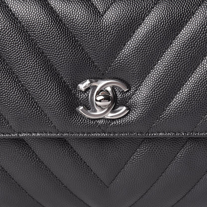 Chanel Caviar Chevron Quilted Mini Coco Handle Flap Black 8 of 11