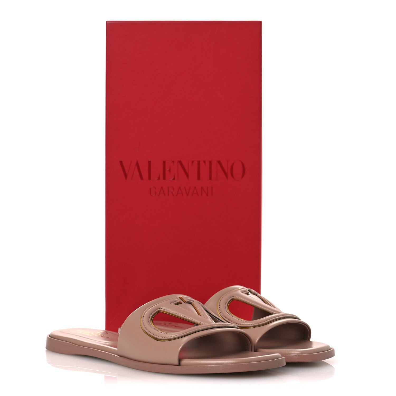 Valentino Garavani Calfskin Vlogo Cut Out Flat Slide Sandals 36.5
