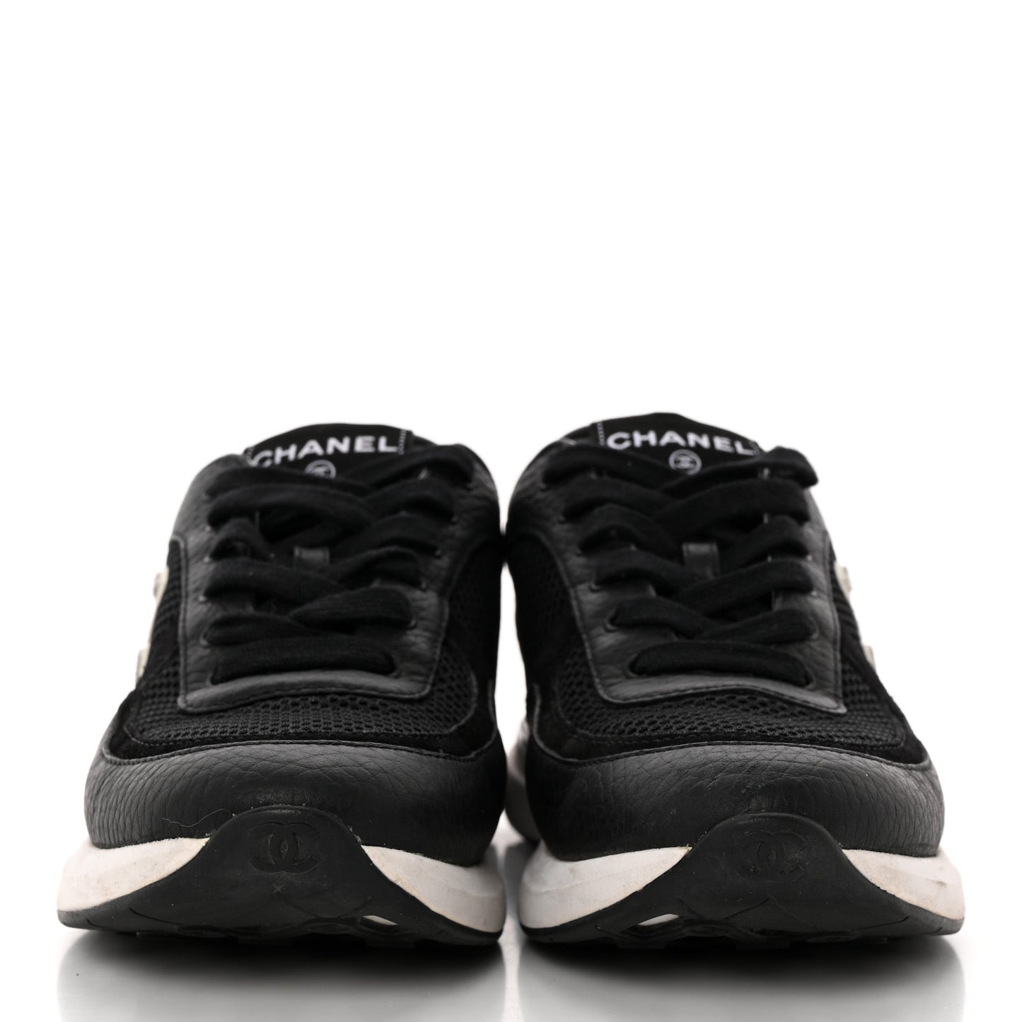 Calfskin Mesh Lycra Suede Womens Logo Sneakers 37 Black