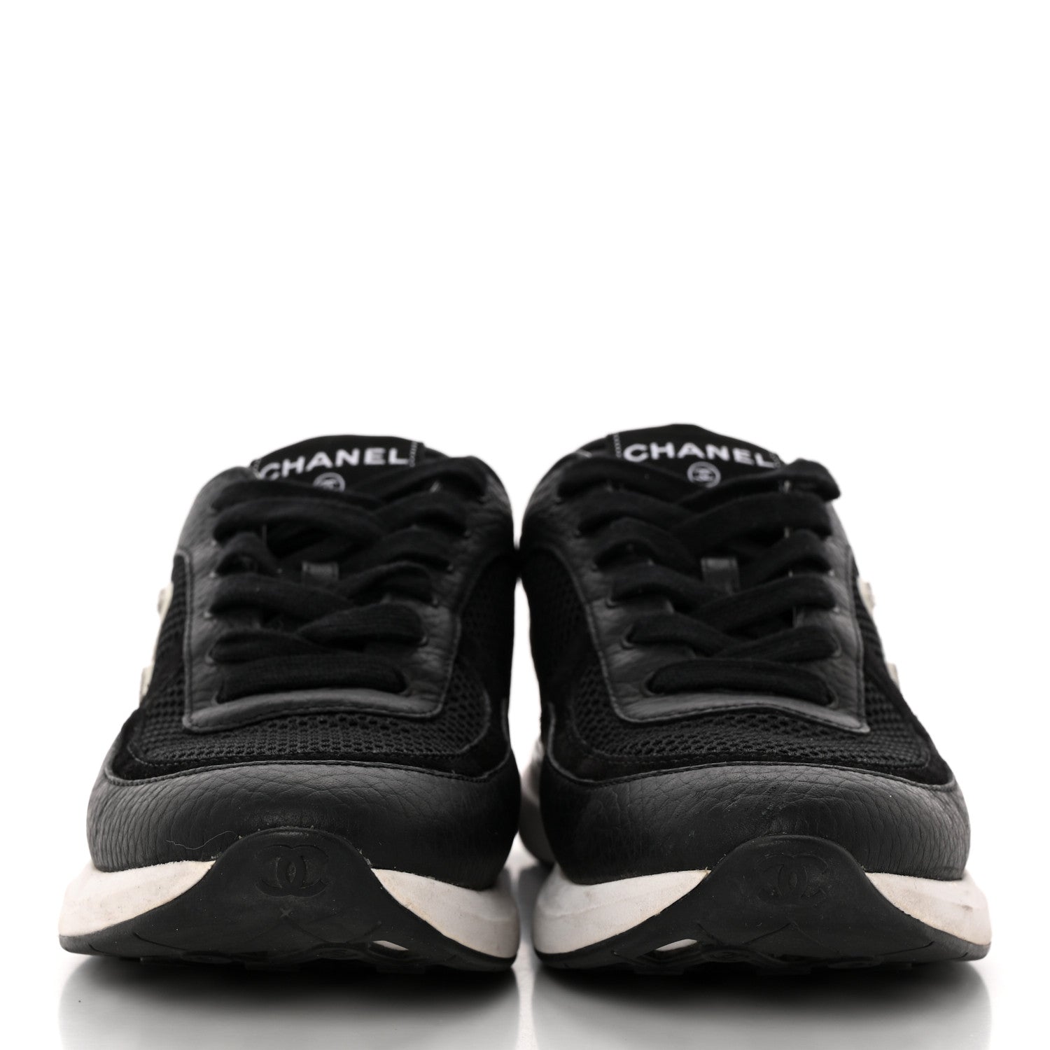 Chanel Calfskin Mesh Lycra Suede Womens Logo Sneakers 37 Black 2 of 11