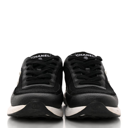 Chanel Calfskin Mesh Lycra Suede Womens Logo Sneakers 37 Black 2 of 11