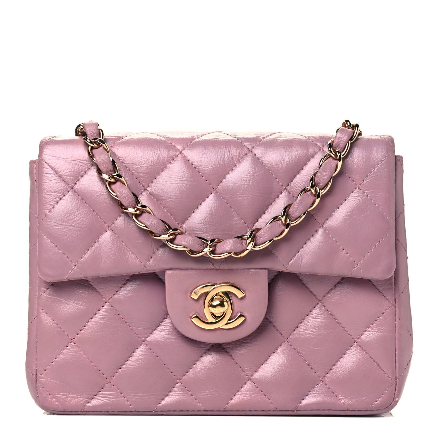 Lambskin Quilted Mini Square Flap Light Pink