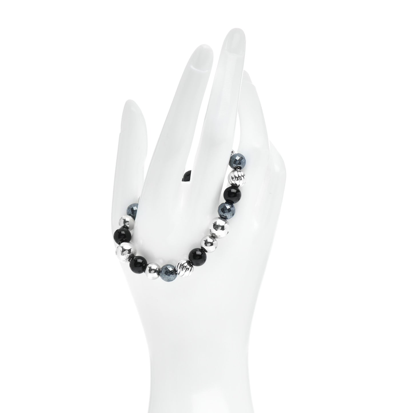 Sterling Silver Black Onyx Hematine 8mm Elements Bead Bracelet