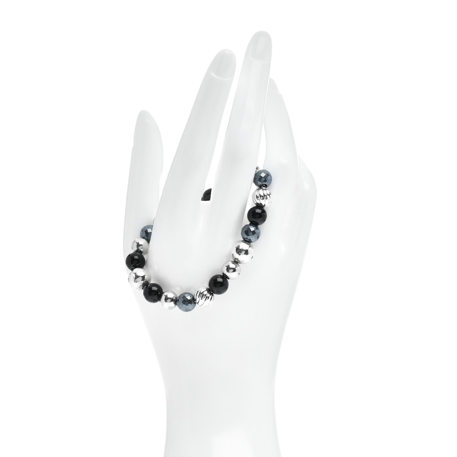 David Yurman Sterling Silver Black Onyx Hematine 8mm Elements Bead Bracelet 2 of 4