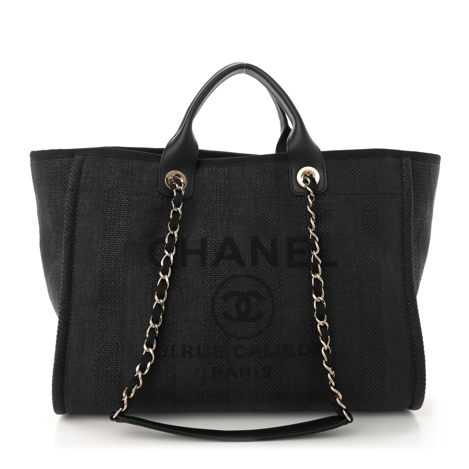 Chanel Mixed Fibers Calfskin Striped Medium Deauville Tote Black 1 of 12