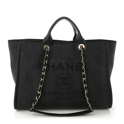 Chanel Mixed Fibers Calfskin Striped Medium Deauville Tote Black 1 of 12