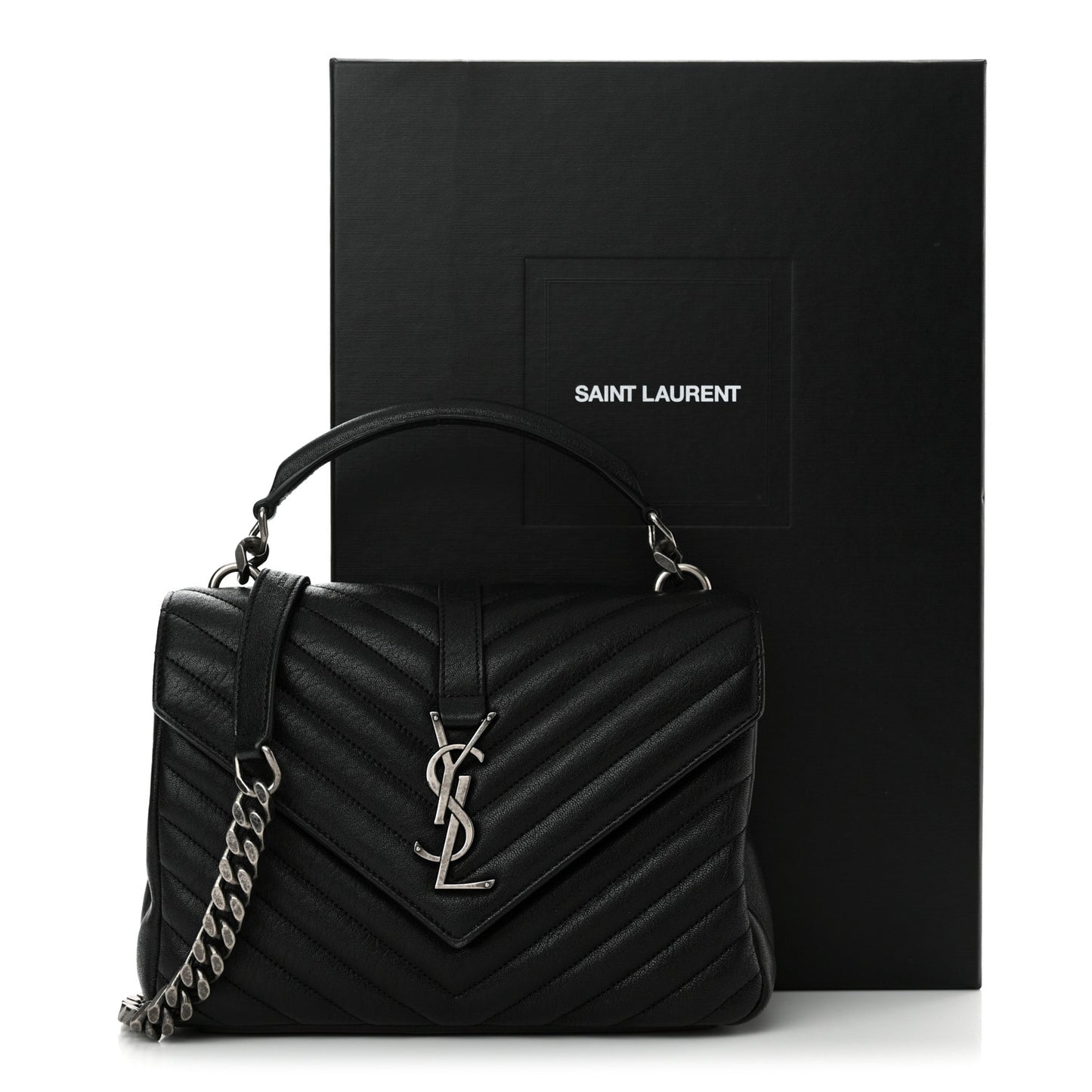 Sheepskin Matelasse Chevron Monogram Medium College Bag Black