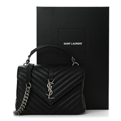 Saint Laurent Sheepskin Matelasse Chevron Monogram Medium College Bag Black 12 of 12