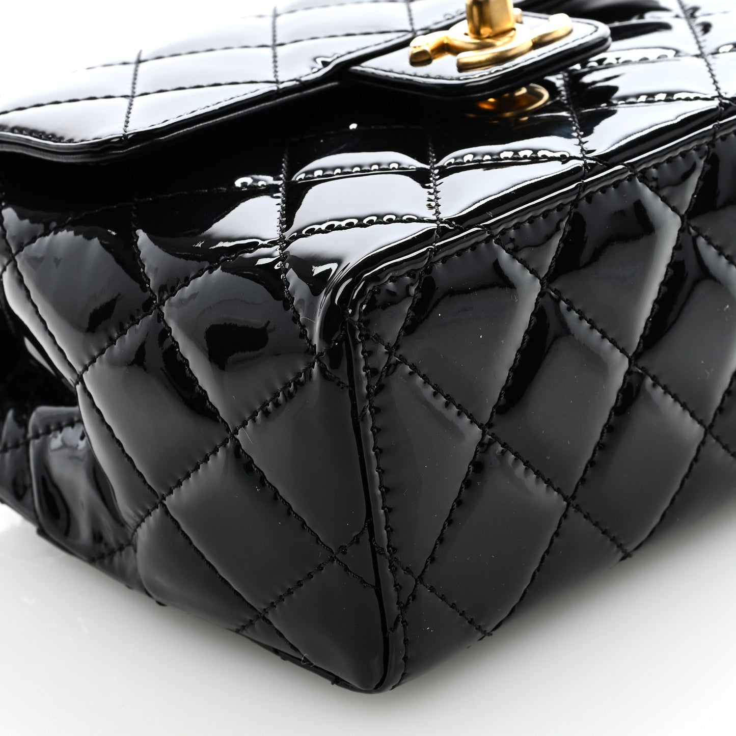 Patent Calfskin Quilted Mini Square Flap Black